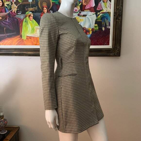 Zara NWOT Brown Black Houndstooth Frock Coat Dress - Picture 6 of 11